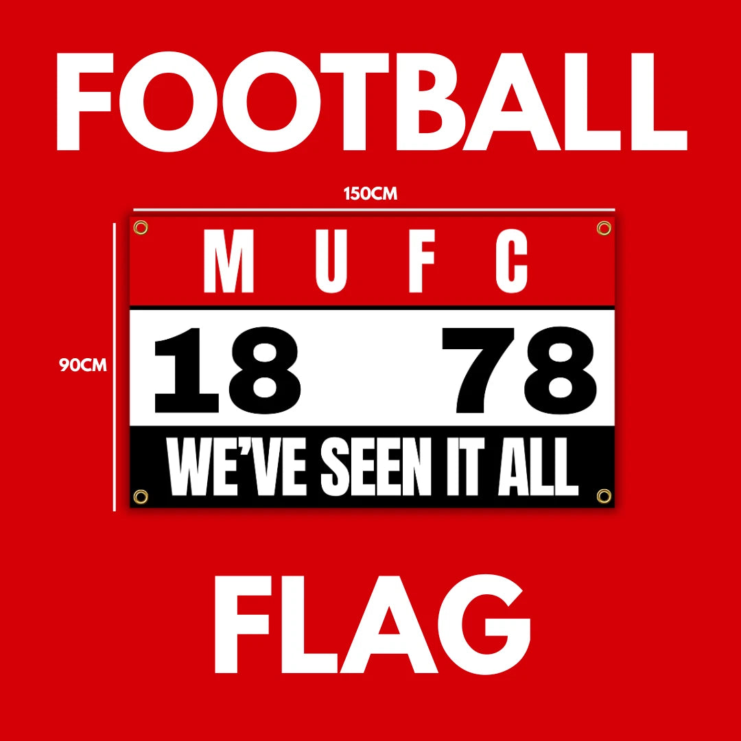 MANCHESTER UNITED FOOTBALL FLAG - 150CM/90CM - HOME & AWAY GAME READY